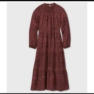 WOMENS PRINTED LONG SLEEVE TIERED DRESS - A NEW DAY PURPLE S